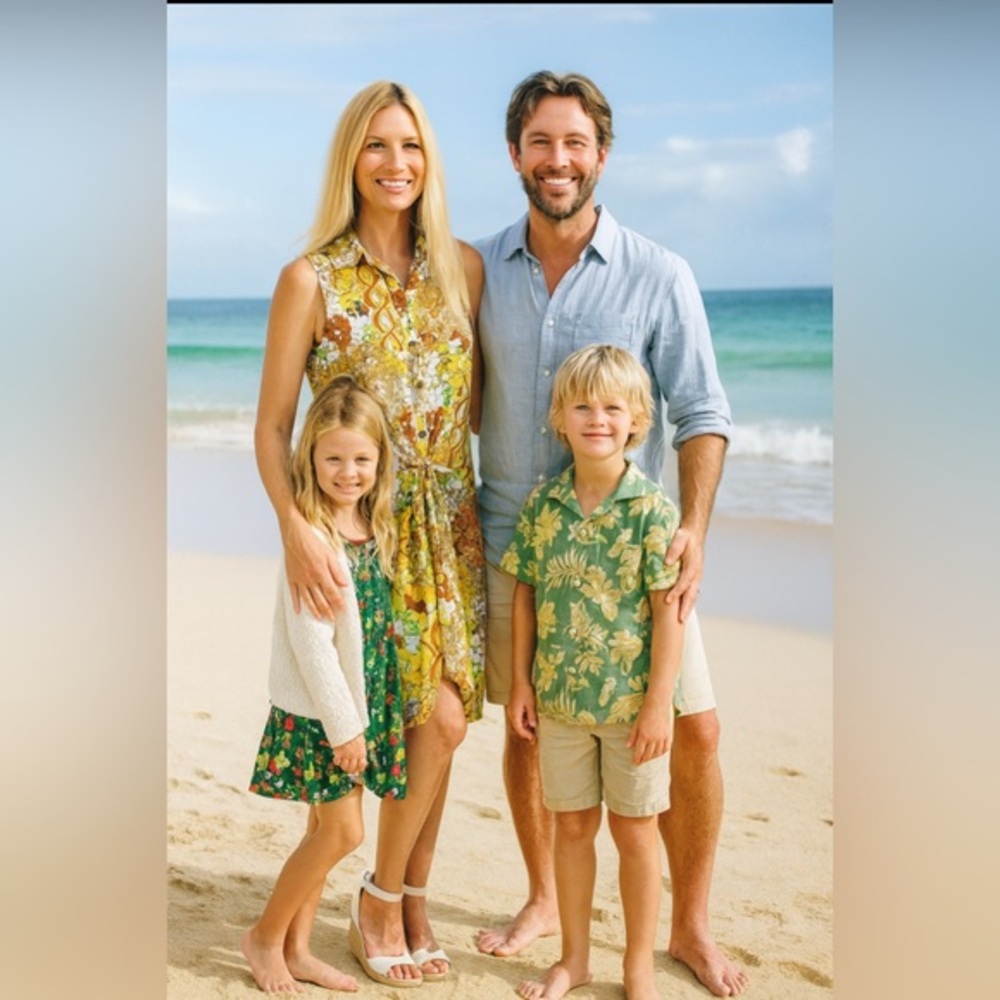 Emma & Michele retro 70’s floral print dress w/tie front, sleeveless, buttoned💛